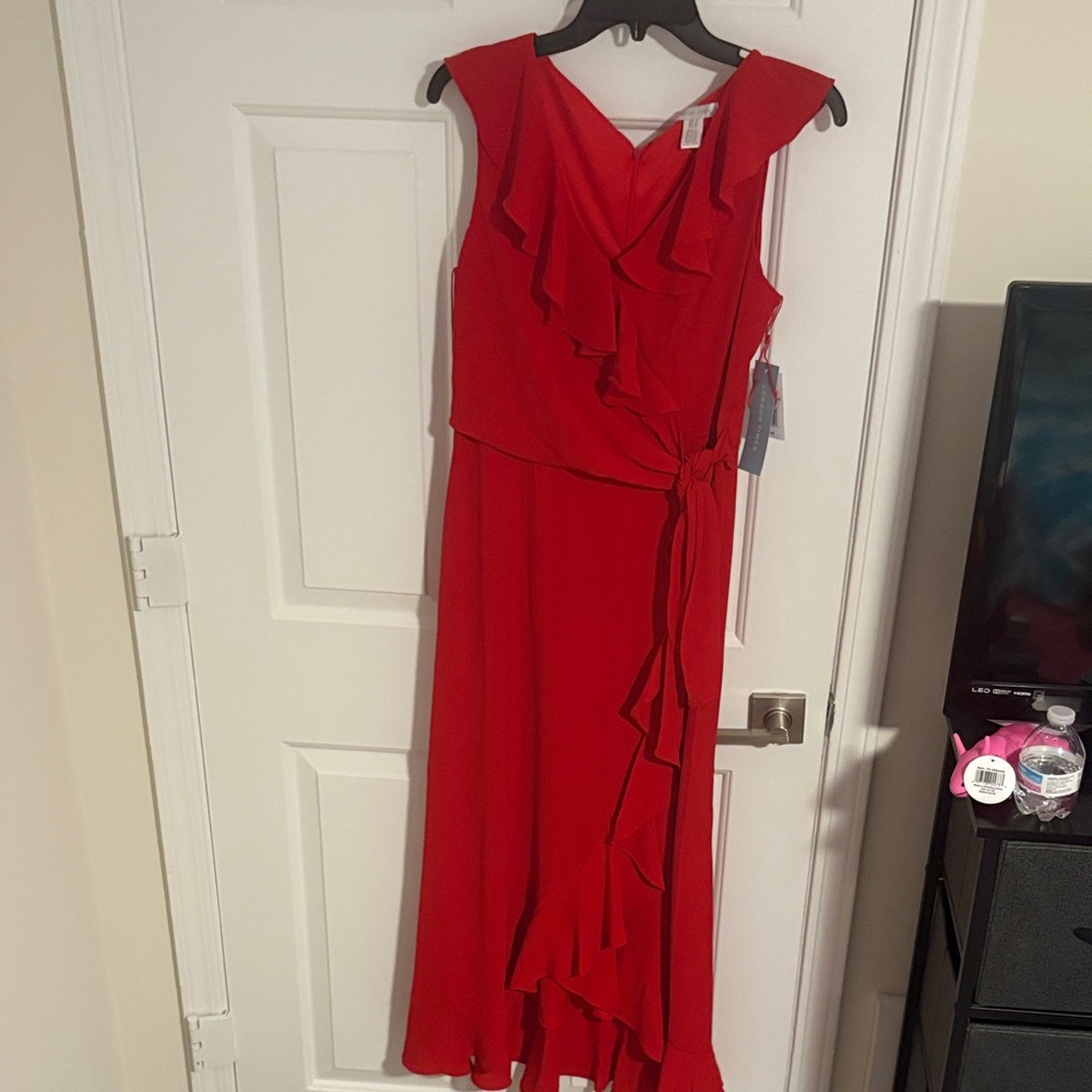 London Times Vibrant Red High Low Dress